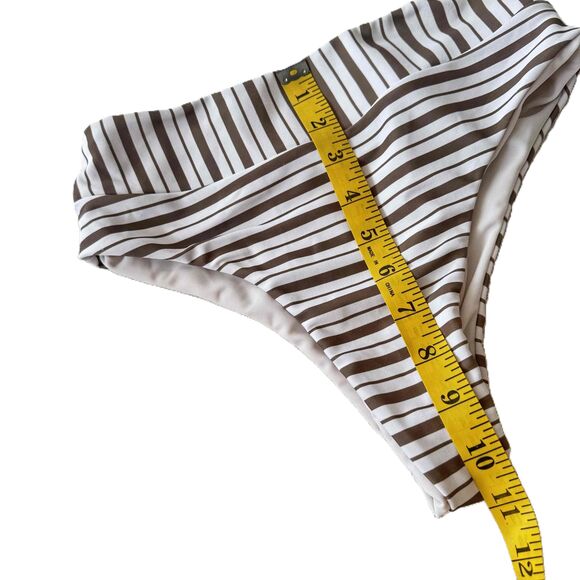 Cambria Hawaii Bikini Bottom XS High Waist Striped Brown White Extra Small - Picture 5 of 5